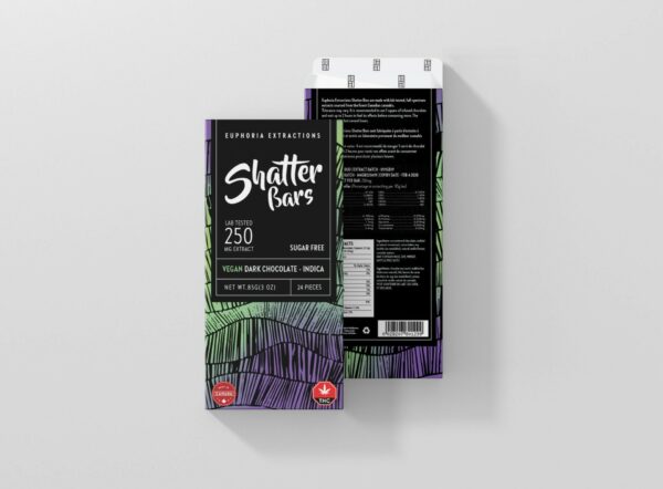 Euphoria Extractions – Shatter Bars – Vegan Dark Chocolate (Sugar Free) – Indica – 250mg THC | Budderweeds Canada