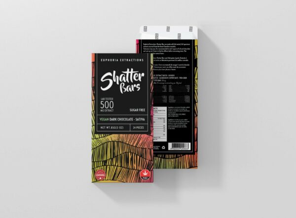 Euphoria Extractions – Shatter Bars – Vegan Dark Chocolate (Sugar Free) – Sativa – 500mg THC | Budderweeds Canada