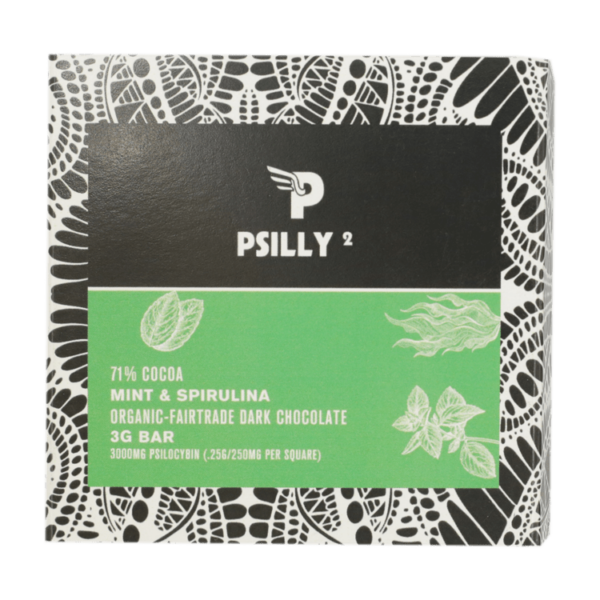 Psilly – Dark Chocolate Bar – Mint & Spirulina | Budderweeds Canada