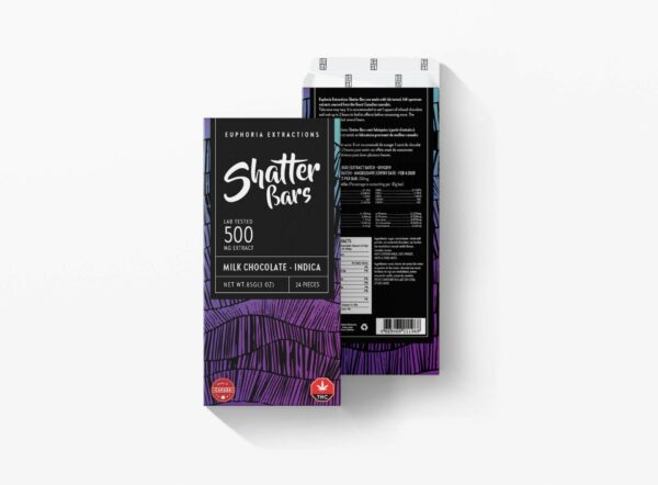 Euphoria Extractions – 500mg Shatter Bars – Milk Chocolate (Indica) | Budderweeds Canada