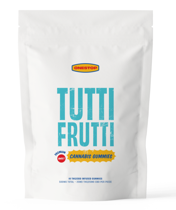 OneStop – Tutti Frutti 1:1 Gummies – 250mg THC / 250mg CBD | Budderweeds Canada